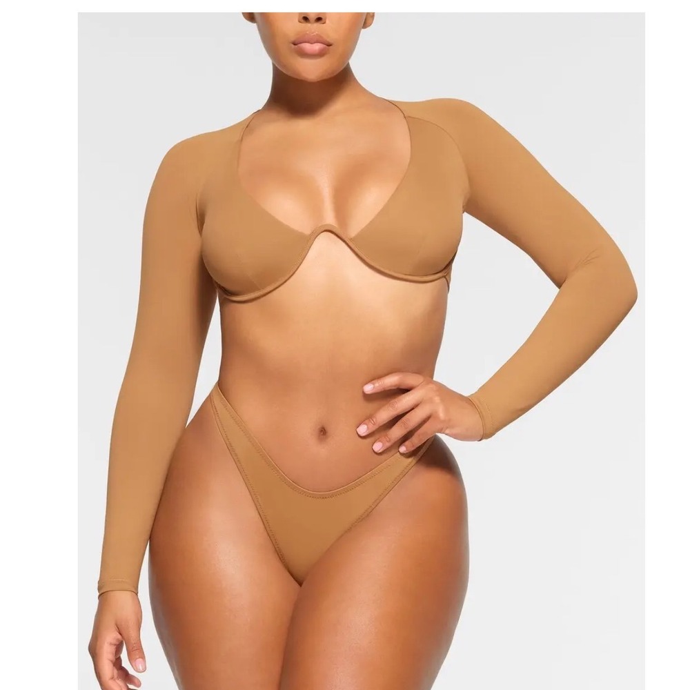 SKIMS Recycled Swim Long Sleeve Underwire Top / Color: Ochre / 2X